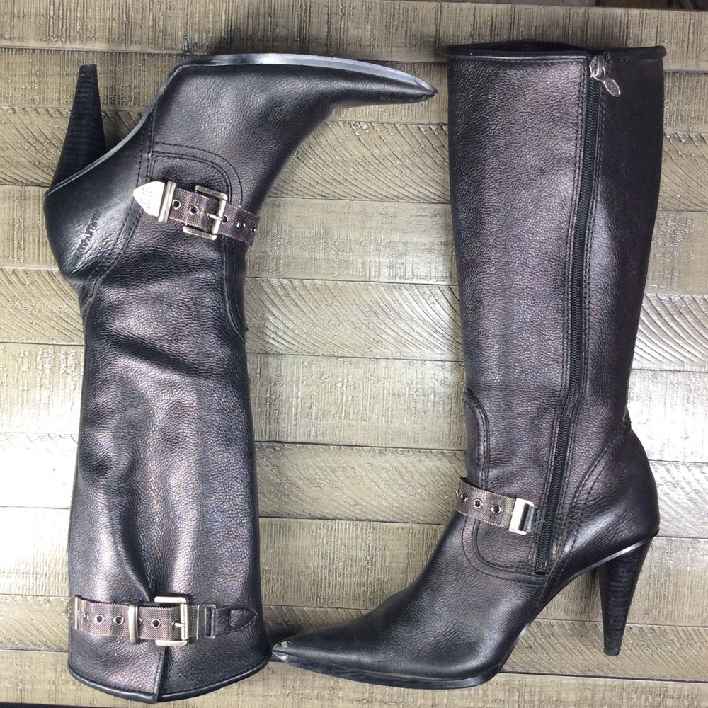 Harley Davidson buckle black leather boots